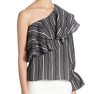 Black and White Striped One-Shoulder Top